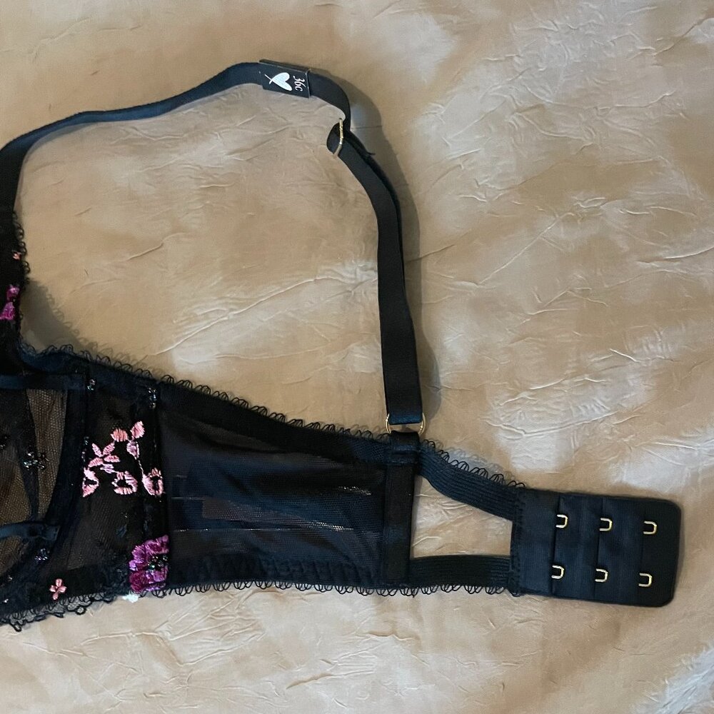 Victoria's Secret Black Embroidered Purple and Pink Accent Low Cut Demi - Picture 4 of 11